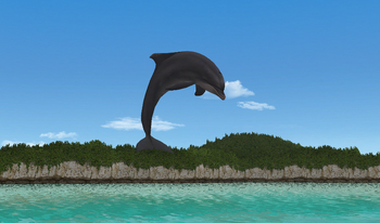 A bottlenose dolphin partner in Endless Ocean, performing a jump.