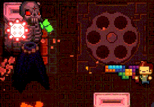 Tetrominator Tetris blocks sticking to enemy and demonstrating its unique reload animation.