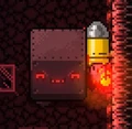 The expression a Lead Cube makes when it has successfully impacted the player.