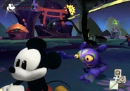 Mickey running away from Spatters.