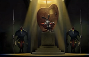 Concept art featuring Oswald, sitting in his throne room along with two unnamed humanoid Beetleworx