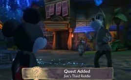 Mickey receiving Jim's Third Riddle quest
