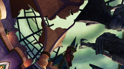 Screenshot from a very early version of the "Mickey arrive in Wasteland" cutscene