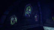 Stained glass of three Disney Villains