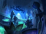 Some concept art of Gremlin village. A person could be seen on the Magic Carpet.