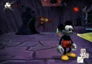 An early and unused red Spatter noticing Mickey.