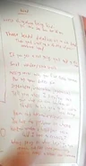 Wonder Woman's lyric ideas on a whiteboard in Lilly Singh's vlog[2]