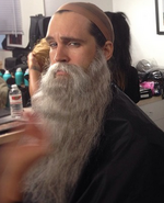 Link in the dressing room with Leonardo da Vinci's beard