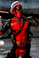 Deadpool dressed as a carny announcer