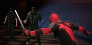 Deadpool and the street toughs in a demo version of the sewers