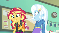 Trixie looking annoyed at Sunset Shimmer EGFF
