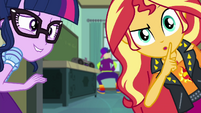 Sunset Shimmer shushing the viewer EGDS51