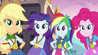 AJ, Rarity, Rainbow, and Pinkie wearing medals EG3