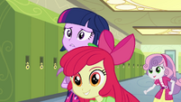 Apple Bloom and Sweetie Belle in hallway EG