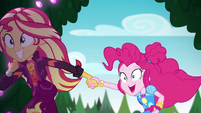 Sunset and Pinkie enter the neon garden EGSBP