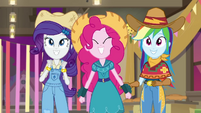 Rarity, Pinkie, and Rainbow dancing to AJ's song EGDS25