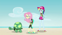 Fluttershy and Rainbow standing over Tank EGDS14