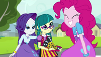 Rarity, Juniper Montage, and Pinkie Pie smiling EGS3