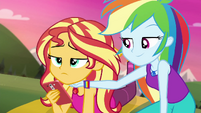 Rainbow Dash lifts up Sunset's chin CYOE11b