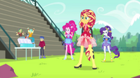 Sunset, Pinkie, and Rarity in battle EGDS50