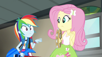 Rainbow waving her hand at Fluttershy EG2