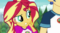 Sunset Shimmer uneasily biting her thumb EG4