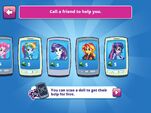 MLPEG app Rainbow Dash, Rarity, Sunset Shimmer, and Twilight Sparkle "Call a Friend" options