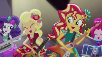 Rarity, AJ, Sunset, and Pinkie Pie singing EG4