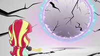 Sunset Shimmer looks at the cracking mirror EGS3