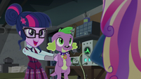 Twilight holding Spike out to Dean Cadance EG3