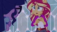 Sunset Shimmer listening to Twilight Sparkle EG4