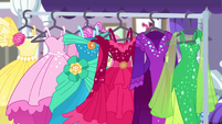 Rack of dresses in front of Fluttershy CYOE19b