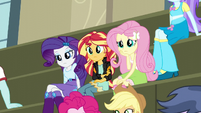 Rarity, Sunset, and Fluttershy listening EG3