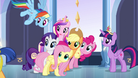 Main cast and Cadance looking back at Flash EG