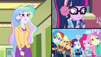 Celestia walking; Equestria Girls waiting EGHU