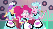 Pinkie Pie and diner waitresses making jazz hands SS15