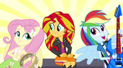 Dash and Fluttershy sing next to Sunset EG2