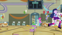 Twilight and Spike race out of the gym EG