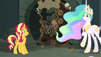 Sunset and Celestia watch the catalog fall apart EGFF