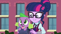 Spike pops out of Twilight's backpack EG3