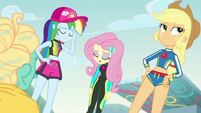 Equestria Girls groan and roll eyes at Zephyr EGDS19