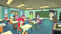 Cranky Doodle's class listens to announcement EG3