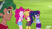 Sunset and Pinkie Pie quietly giggling EG4