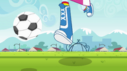 Rainbow Dash kicking a ball down the field EG