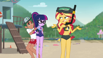 Sunset Shimmer shrugs with disappointment EGDS17