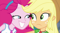 Pinkie Pie grinning at Applejack EGDS51