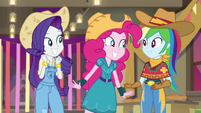 Rarity, Pinkie, and Rainbow smiling at each other EGDS25