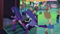 Twilight, Rarity, and Applejack run backstage EG2