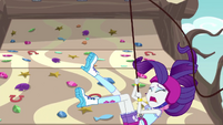 Rarity plummets down the rock climbing wall EG4