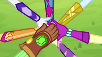 Equestria Girls stack their hands on top of each other EG4